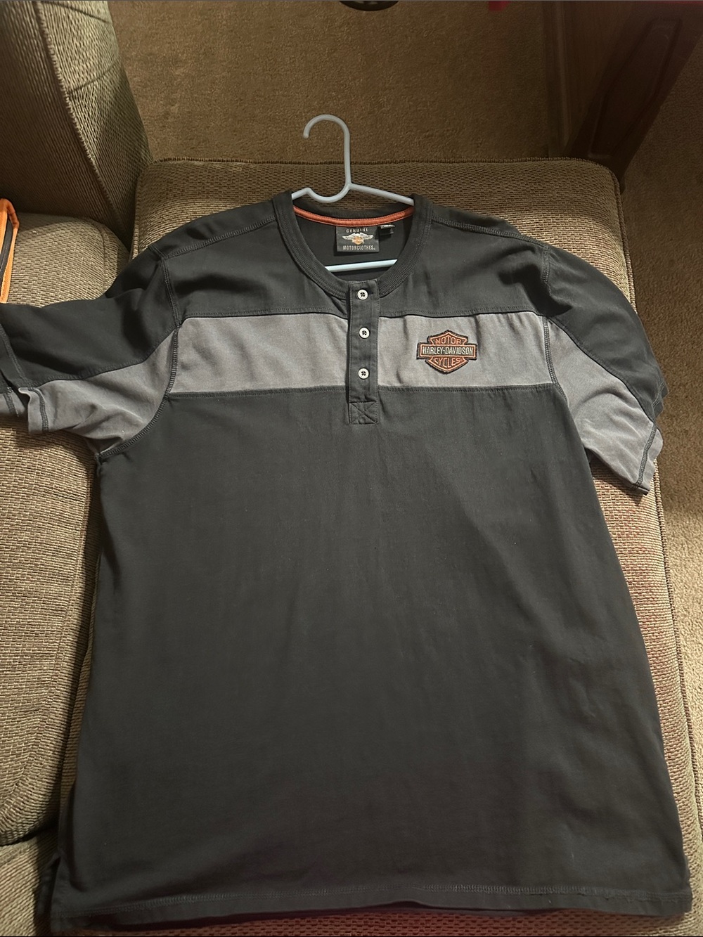 Harley-Davidson Black & Gray Short Sleeve Henley with Logo Patch